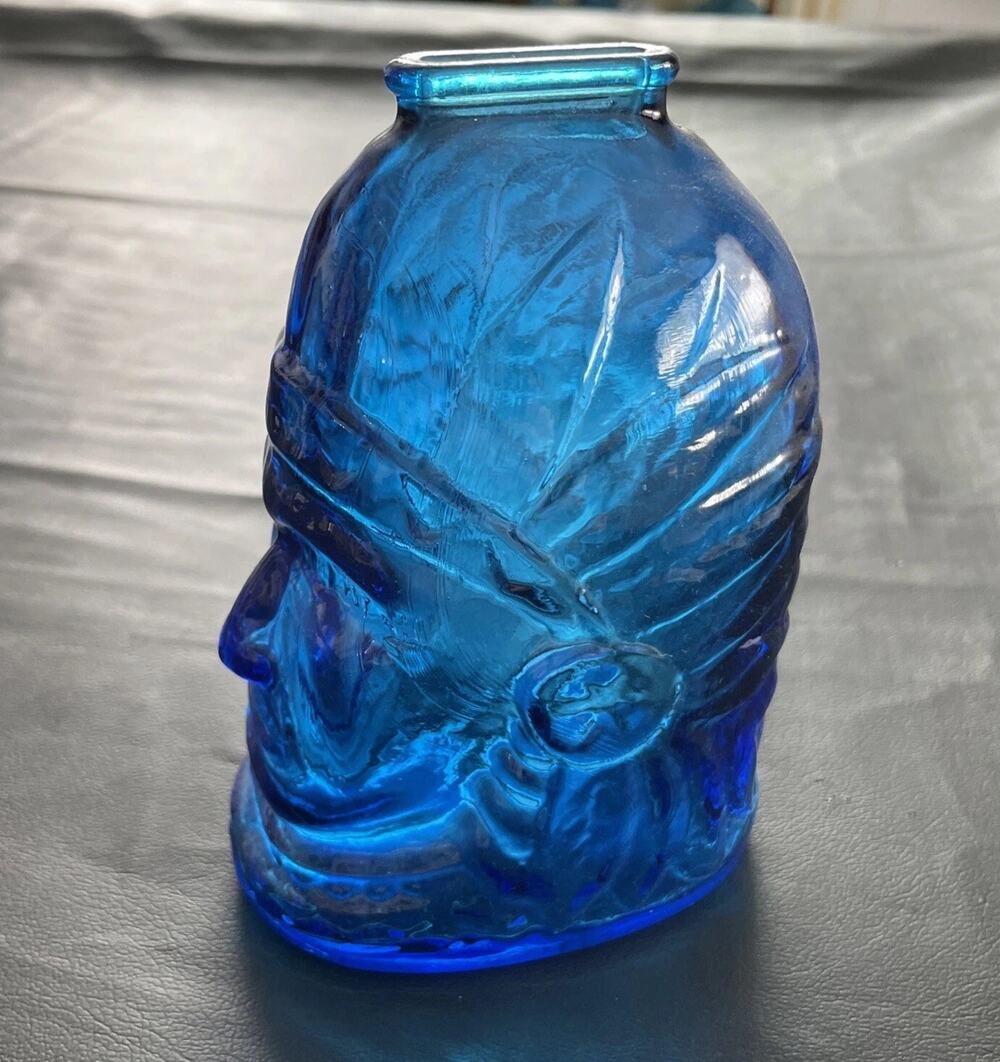 Indian Head Bank Blue Glass Vintage Wheaton NJ Trogan / 6”